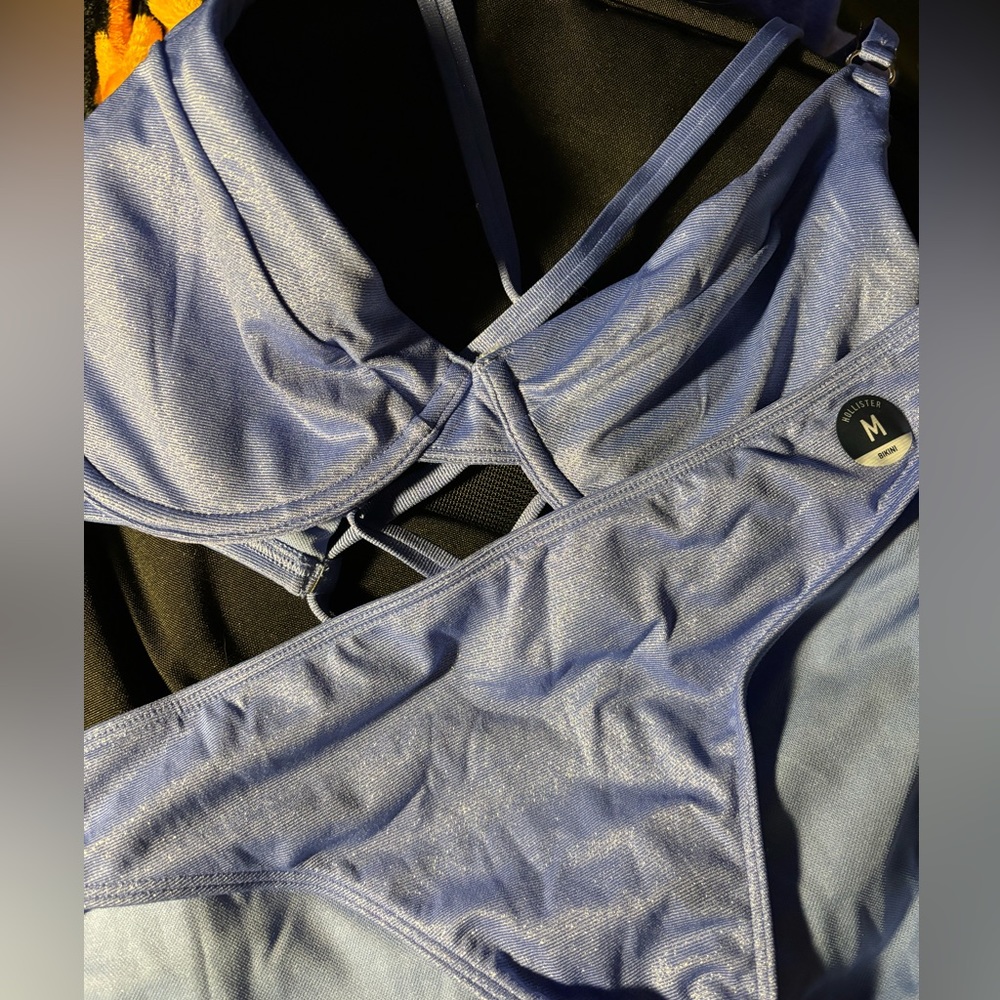 NEVER WORN-purple shimmer Hollister 2-piece bikini. Adjustable straps, tie back